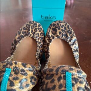 Tieks Leopard Pattern Flats with Turquoise Trim